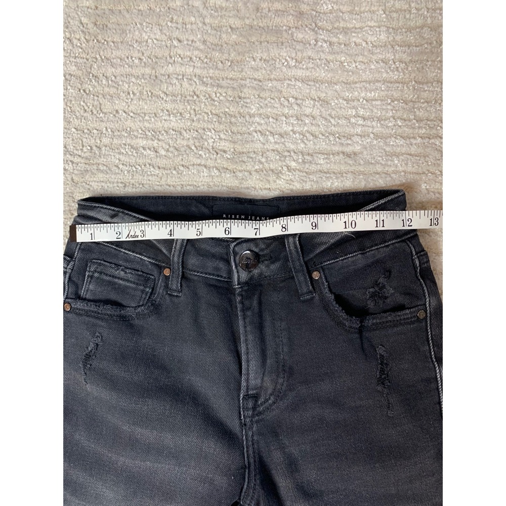 Risen Jeans Black Distressed Flare Rhinestone Chain Fringe Jeans Size 0/24 - Picture 8 of 16